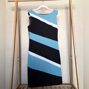 Connected Apparel Black, Blue, and White Dress